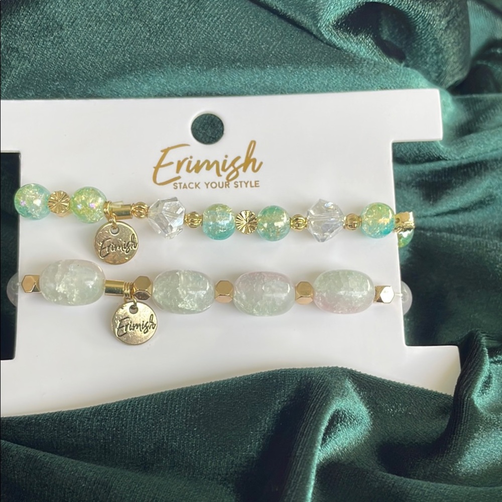 Erimish Green and Gold Beaded Bracelet Set